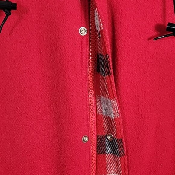 Vintage Woolrich Women Wool Chore Coat Size S Red Plaid Hooded Barn Zip Button - Picture 9 of 16